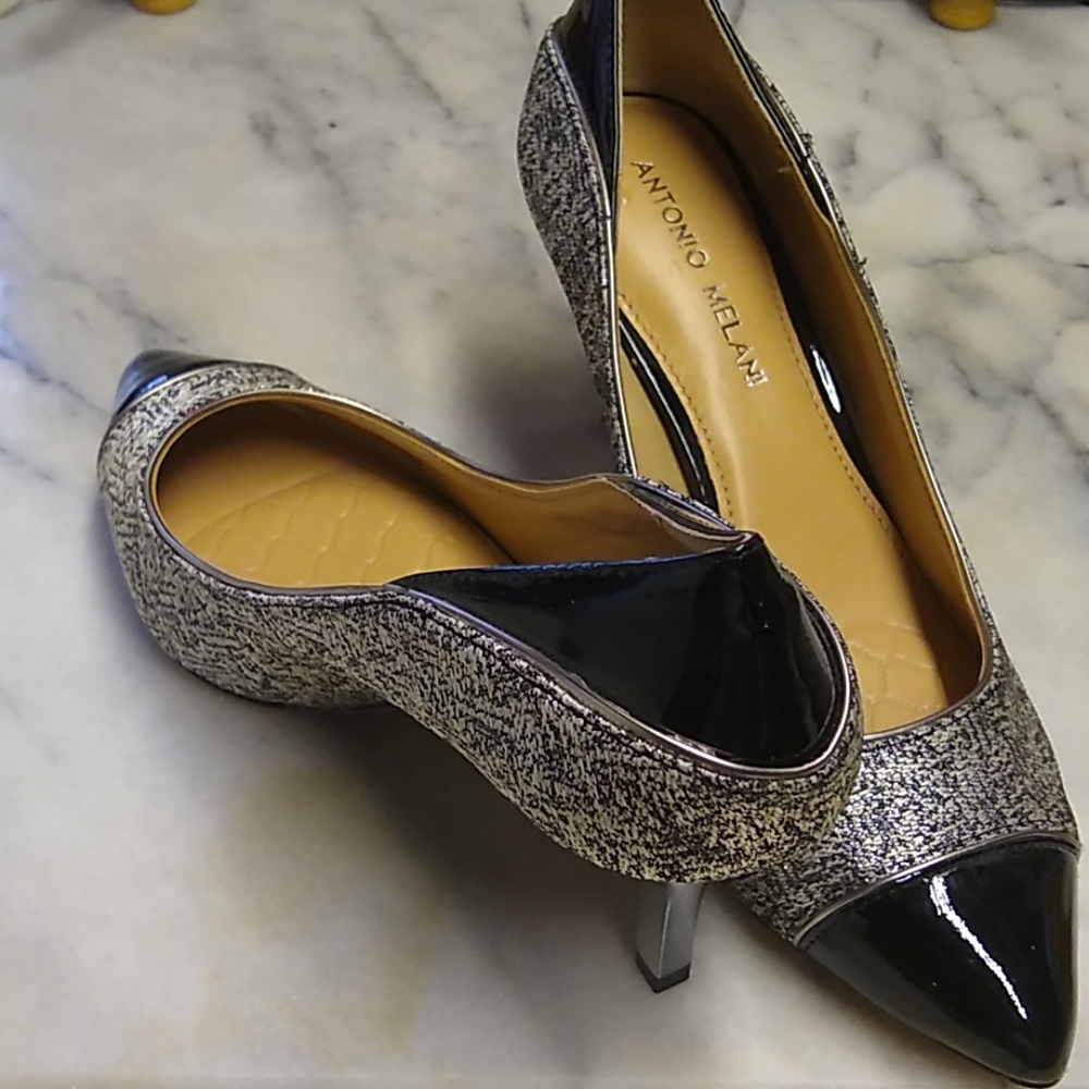 Antonio Melani pat leather, metallic dress heels